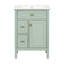 Meuble-lavabo de 24 pouces avec lavabo, armoire en bois massif et panneau de fibres à densité moyenne avec un tiroir rabattable, deux tiroirs standard et une tablette réglable, meuble-lavabo vert autoportant pour le rangement de la salle de bain-1893856599