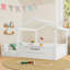 Lit double pour enfant avec toit, garde-corps, plateau et panneau intégrés, conception enfantine, blanc-1330657358-1330657345