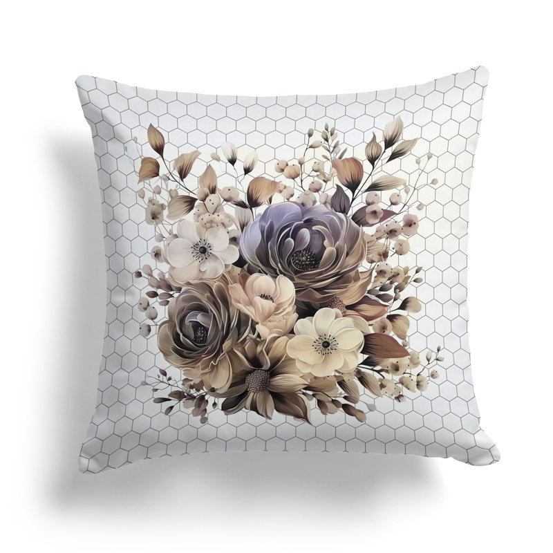 Coussin Petal Poetry, H 20 po x l 20 po, Beige/Orange