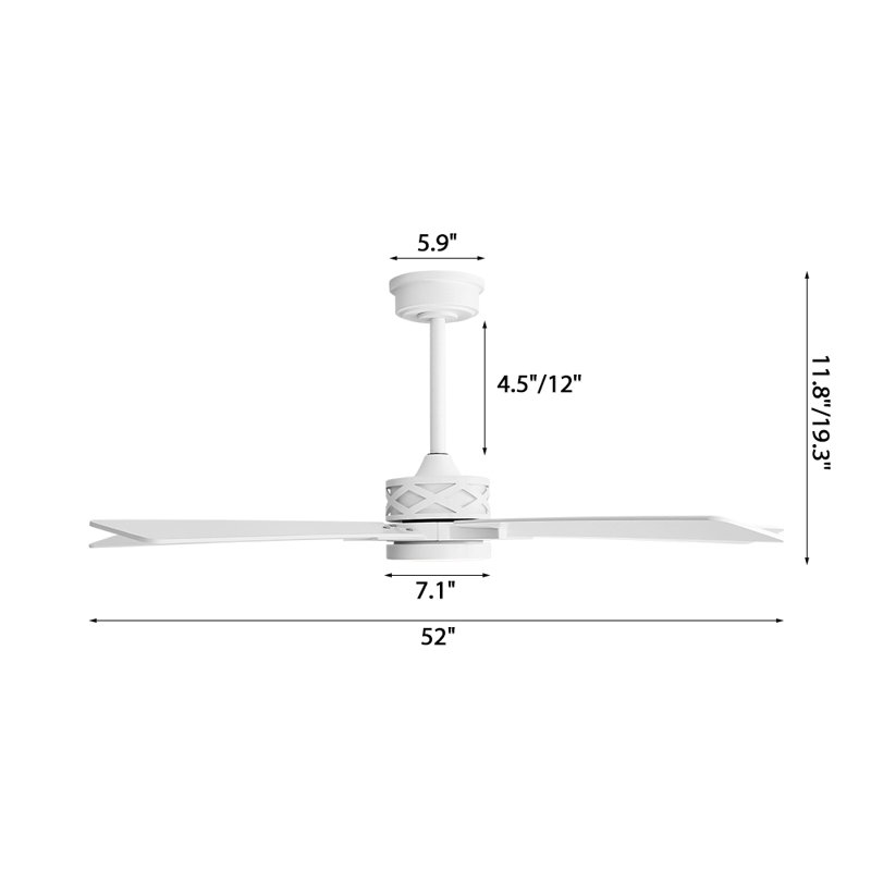 Ventilateur de plafond d'intérieur à 5 pales Portico avec ensemble d'éclairage et télécommande, 52", Blanc, Blanc