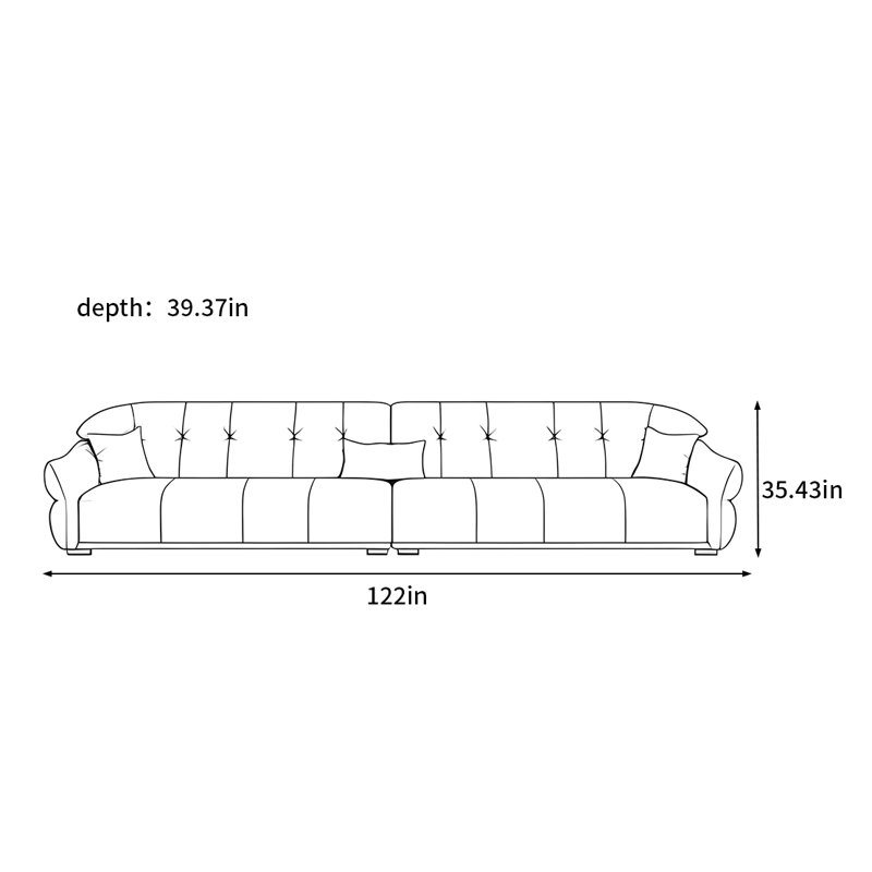 Petit canapé de luxe nordique à lumière simple, H 35,43 po x l 122 po x P 39,37 po
