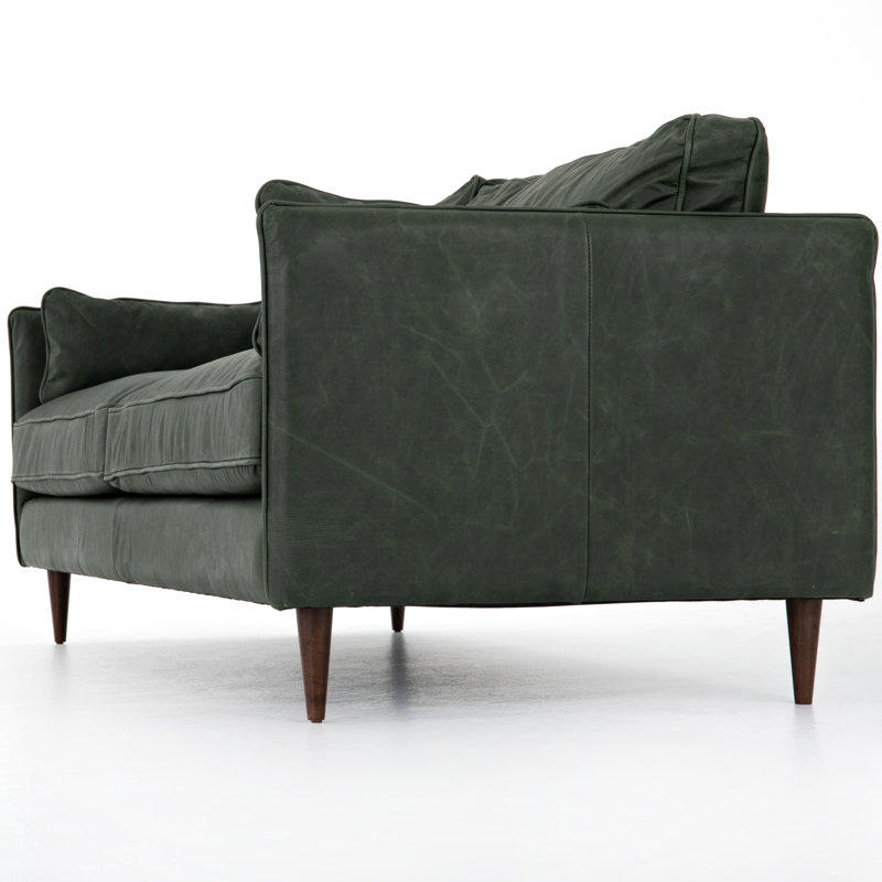 Ashford 76" Genuine Leather Square Arm Sofa, Eden Sage Top Grain Leather, Almond Beech