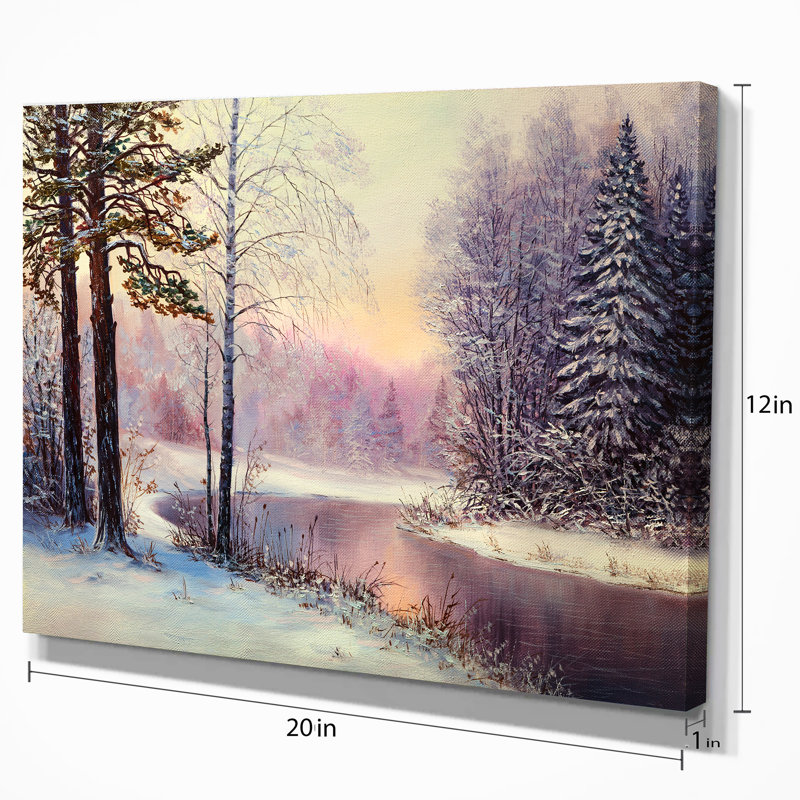 «River in Winter Landscape», peinture, H 20 po x l 12 po x P 1po, Toile tendue