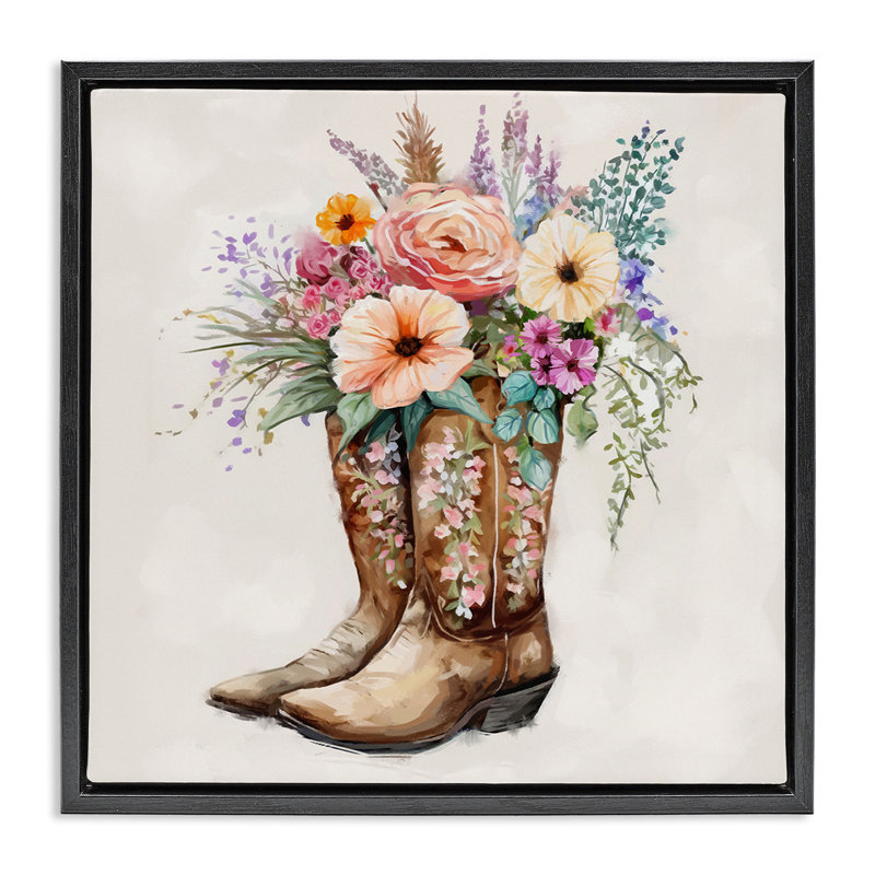 Bouquet de bottes de cowboy champêtre, H 18 po x l 18 po, Cadre flottant noir de jais