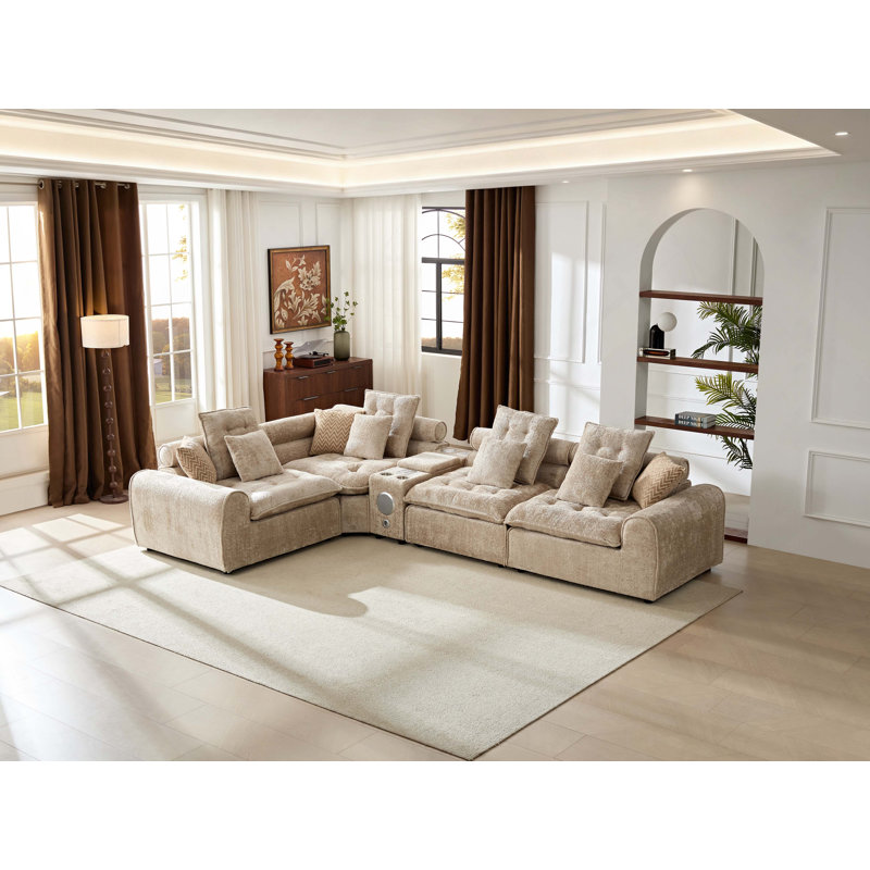 Canapé modulaire blanc en laine d'agneau moelleux de 137,7 po, canapé d'angle surdimensionné en forme de L surdimensionné, grand canapé moelleux et moelleux avec coussins décoratifs pour le salon