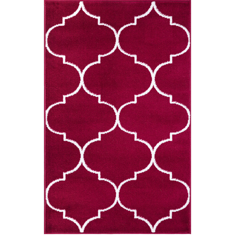Tapis rouge marocain tissé à la machine tissé à la machine, Rectangle 2 pi 7 po x 4 pi 1 po