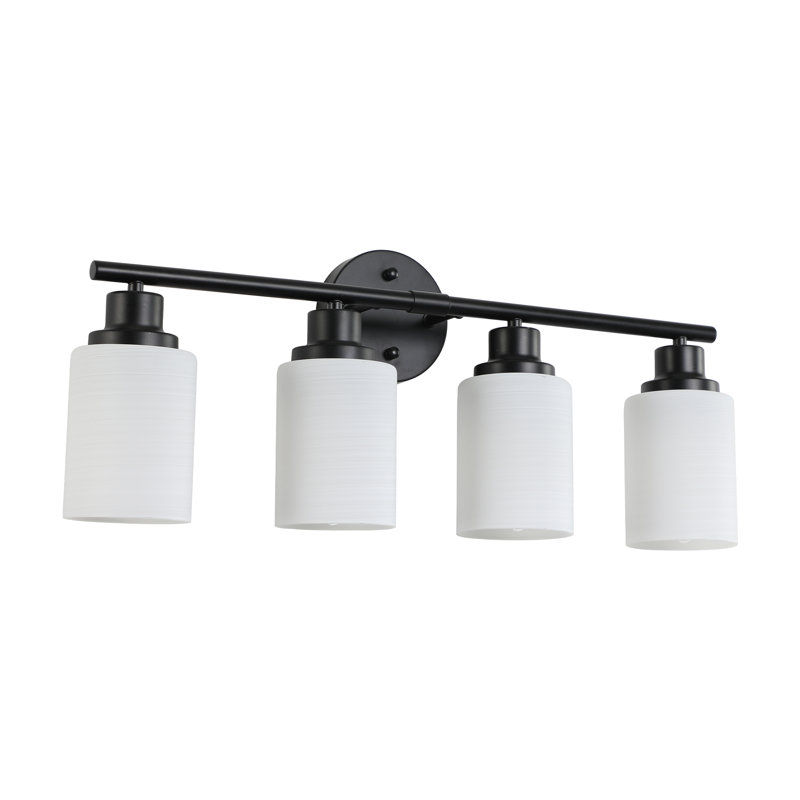 Éclairage pour meuble-lavabo de salle de bain, abat-jour en verre givré, 4 lumières, sans ampoules, noir, Noir mat