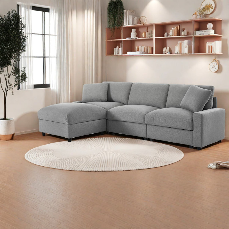 Canapé modulaire moderne avec rangement caché, tissu en polyester durable, parfait pour les espaces de vie compacts