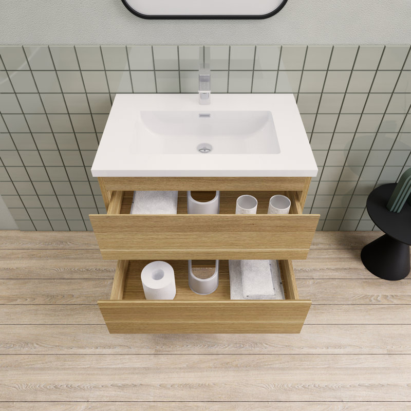 Alcester 29.6'' Single Bathroom Vanity with Resin Top, White Oak