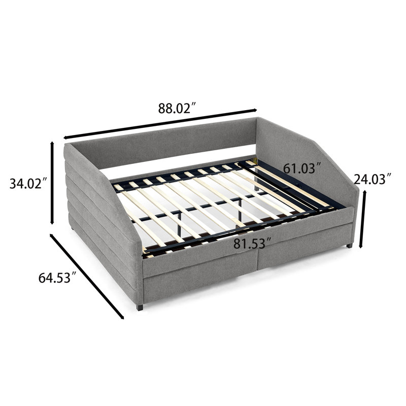 Modern Upholstered Daybed with Two Storage Drawers and Channel-Tufted Backrest, queen Size, Grey
