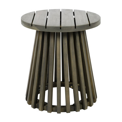 Wood Patio Side Table In Grey Finish, 16.11 - Inch Width, Ample Room For Essentials, Quick Assembly Round Coffee Grey, 17.83 Height, Suitable Balcony Relaxation