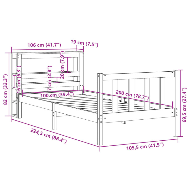 Storage Bed, Wax Brown, 100 x 200cm