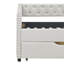 Lit de jour simple avec tiroirs, canapé-lit capitonné, avec bouton sur le dos et clou en cuivre sur les accoudoirs ondulés, beige (81,5 po x 41 po x 30,5 po)