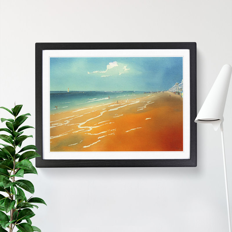 Beach In Watercolour Vol.3 - Single Picture Frame Painting, 25cm H x 34cm W x 2cm D, Black