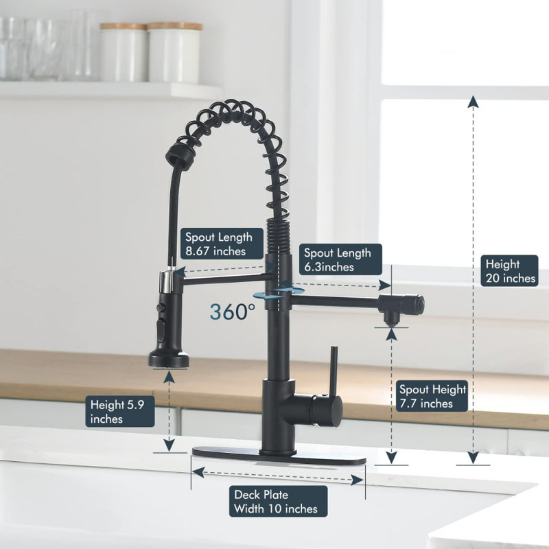 Robinet de cuisine rétractable à poignée simple avec douchette latérale
