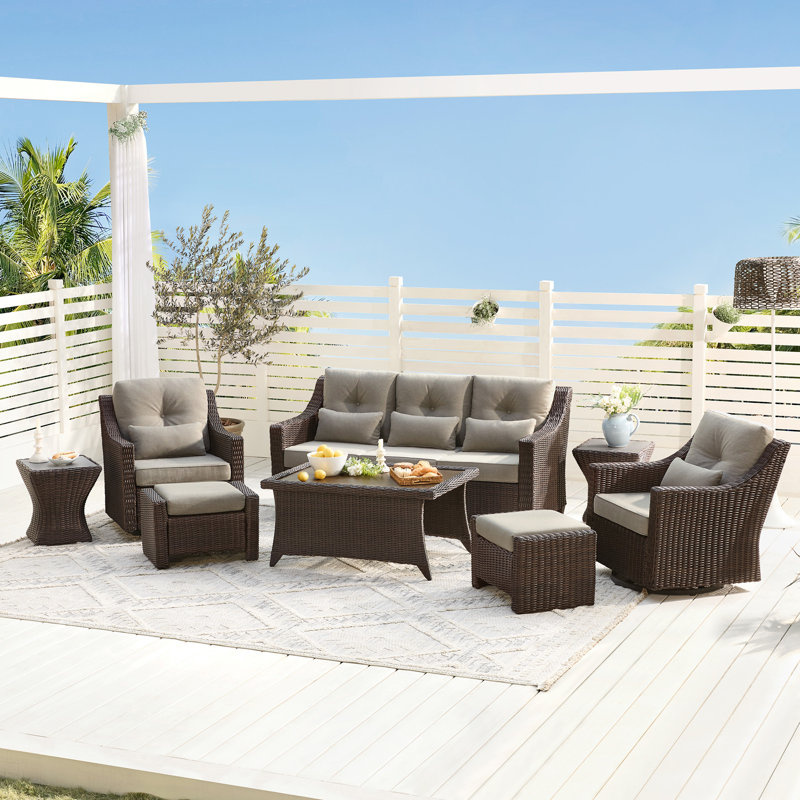 Ensemble de conversation d'extérieur pour 5 personnes avec table basse et coussins Keaisha, Gris brunâtre, Brown