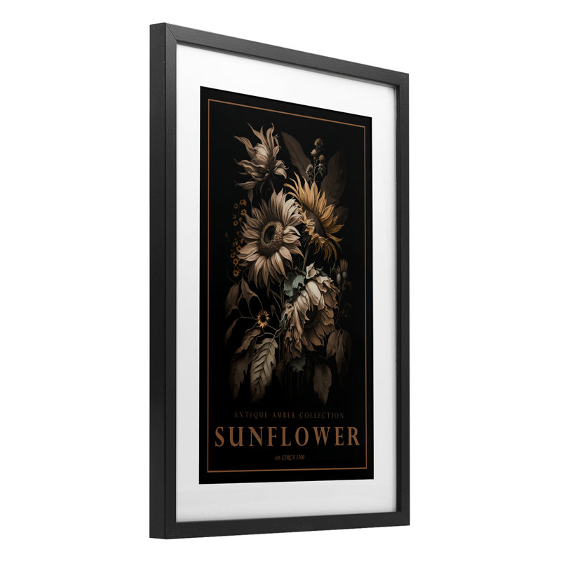Tournesol antique, reproduction encadrée sous verre, par Chris Giampietro, H 23 po x l 17 po, Cadre noir minuit