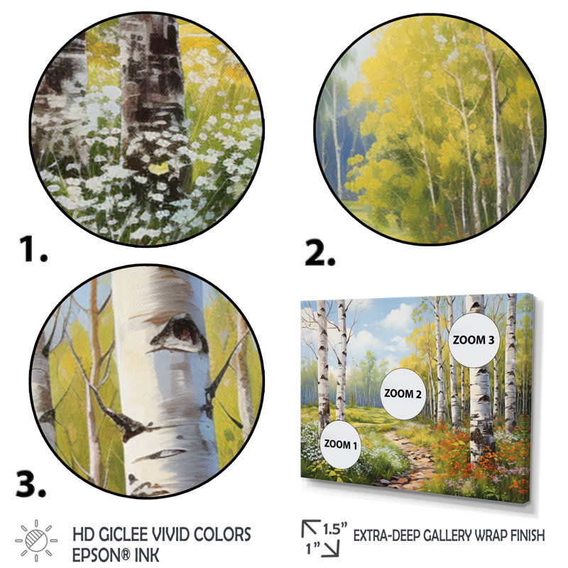 «Birch Woods Spring Awakening II», art mural bouleau, H 34 po x l 44 po x P 1,5 po, Cadre naturel flottant