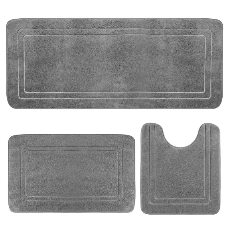 Ensemble de tapis de bain en mousse viscoélastique 3 pièces, ensembles de tapis de salle de bain à absorption d'eau rapide pour douche de baignoire, meuble-lavabo et base de toilette, gris