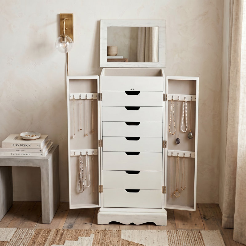 Armoire pour bijoux avec miroir Brendaliz, Brouillard taupe