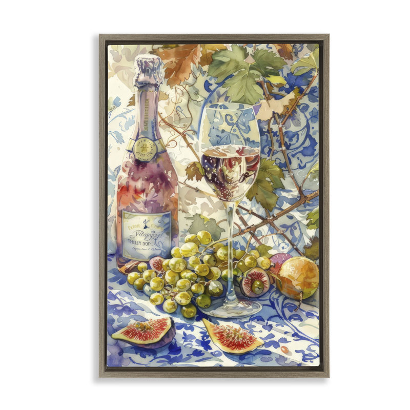  Toile raisins et bouteilles de vin par LSR Design Studio, H 31 po x l 21 po, Cadre flottant orme Montalcino