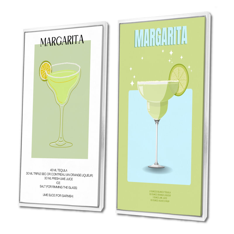 «Lime Margarita», ensemble de 2 pièces d'art mural cocktail mexicain, H 28 po x l 24 po, Impression encadrée, Blanc
