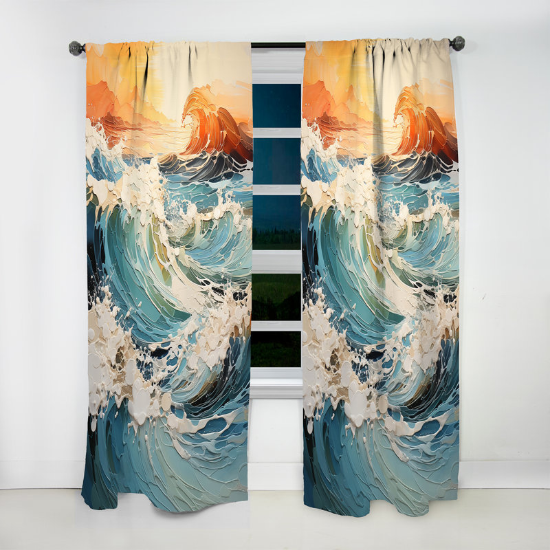 Gabryle Teal Waves Fight II - Coastal Beach Curtain - Velvet Room Darkening - 1 panel, 52" W x 108" L