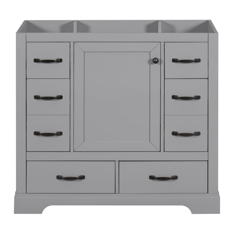 Armoire de salle de bain de style moderne avec tablette réglable et six tiroirs, Gris