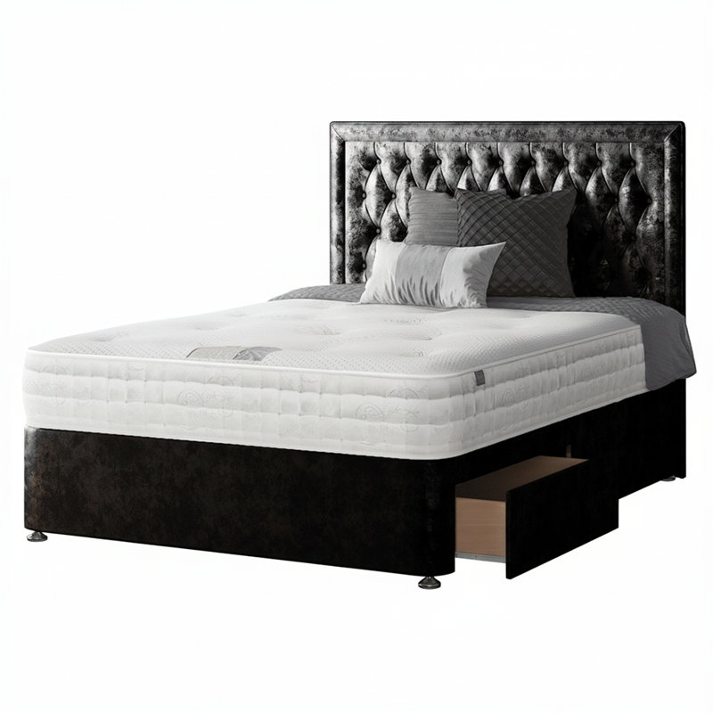 Gallego Divan Bed Base, Black, 2 Foot-end Drawers, Super King (6')