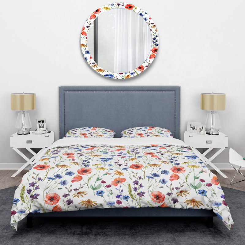 Fleur bleue et rouge - Ensemble de housse de couette Cabin & Lodge, Housse de couette simple + 1 taie décorative stan