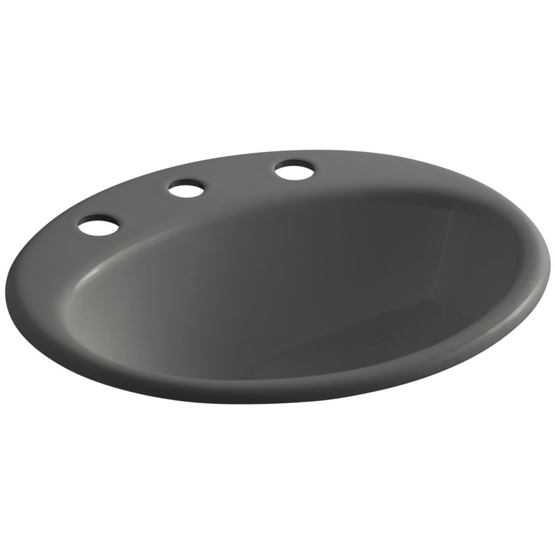 Farmington Metal Oval Drop-In Bathroom Sink with Overflow, Black Black, 8" Center