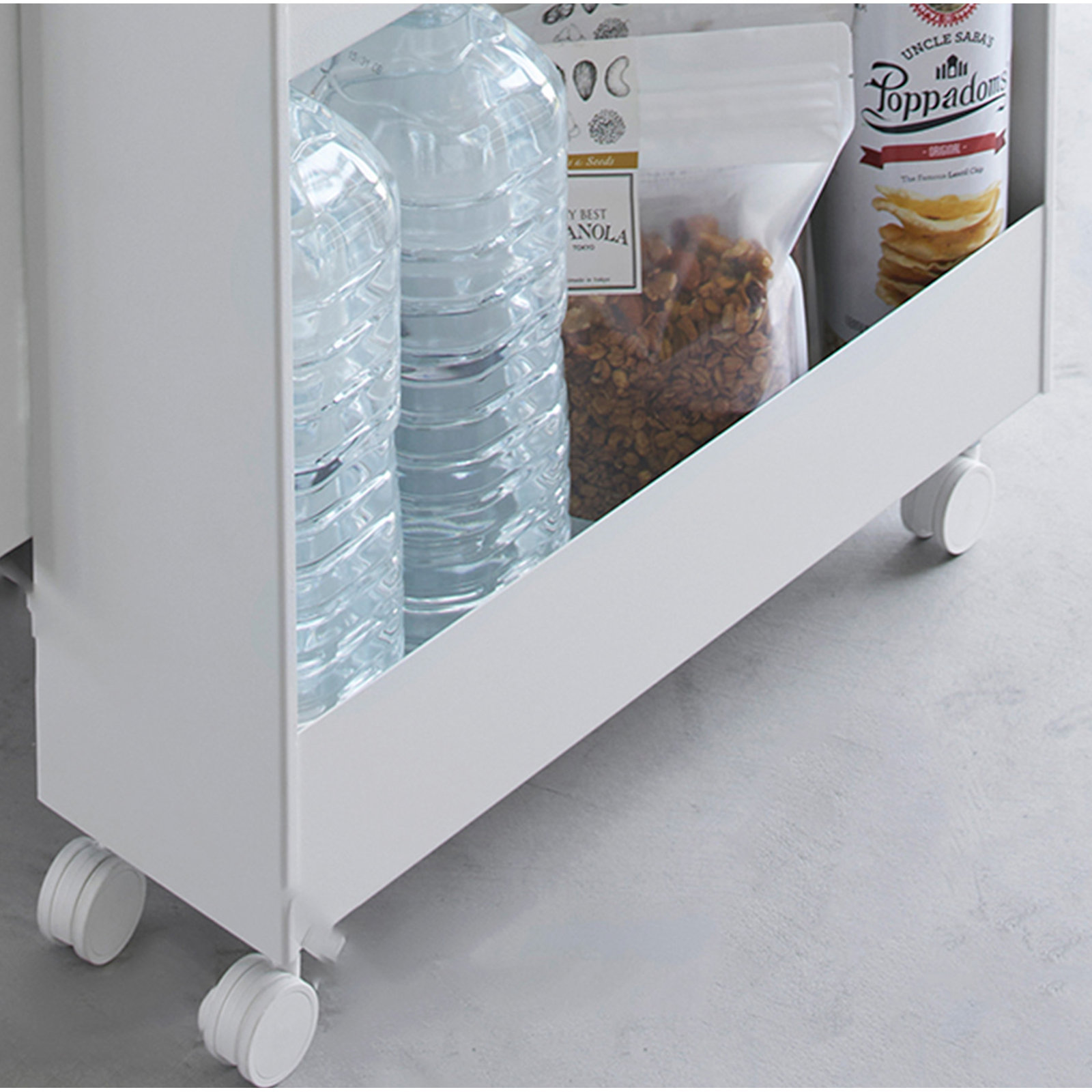Yamazaki Home Slim Rolling Wagon, Steel, Holds 44.3 Lbs, Minimal Assembly, White