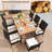 9 Pcs Patio Dining Table Chair Set, 79 In. L Dining Table With Umbrella Hole