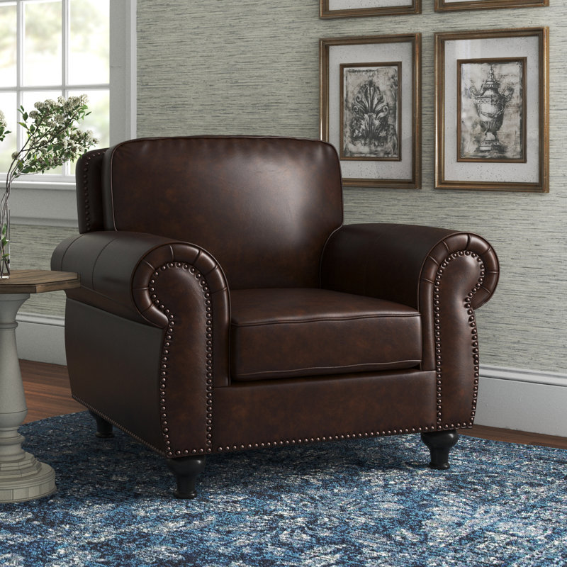 Fauteuil Perryton, Cuir fleur brun café