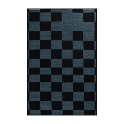Machine Washable Checkered Gray Area Rug