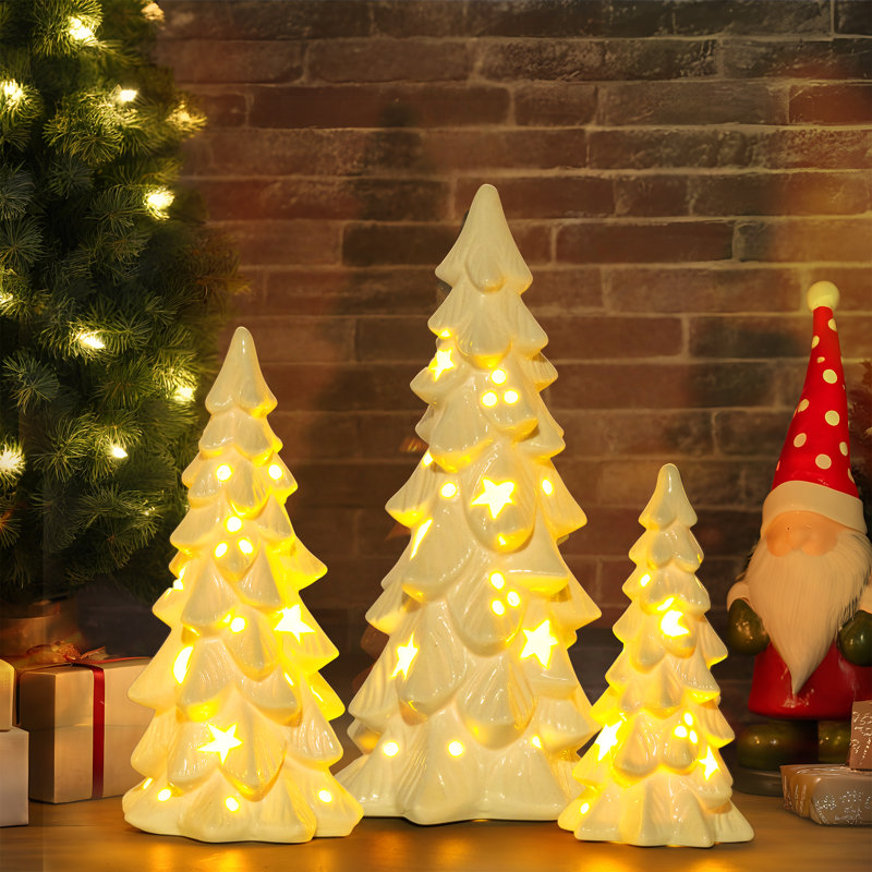 Ensemble d'arbre de Noël en céramique blanc à DEL 3 pièces Xmas