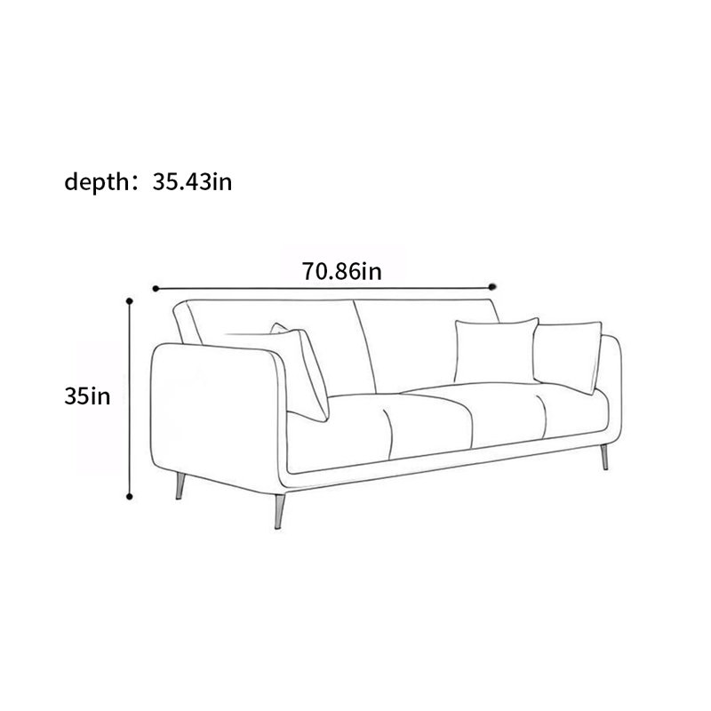 Straight-line Italian modern minimalist sofa, 35" H x 70.86" W x 35.43" D