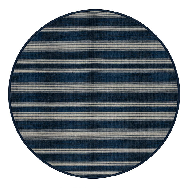  Tapis lavable rayé gris clair indigo, Rond 4 pi
