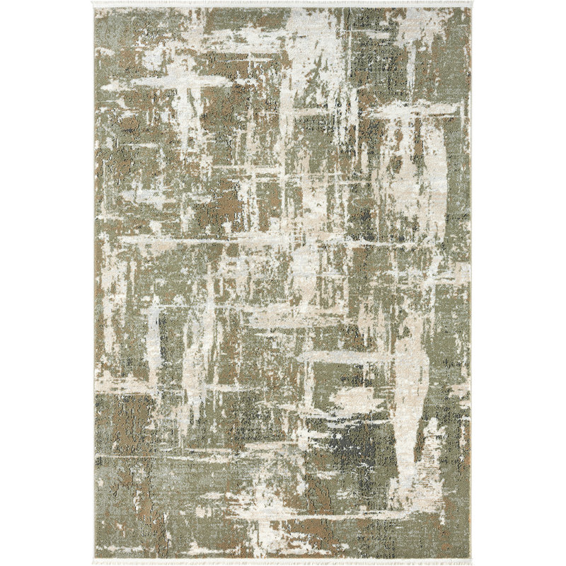 Tapis abstrait en polypropylène vert / gris, Rectangle 6 pi x 9 pi