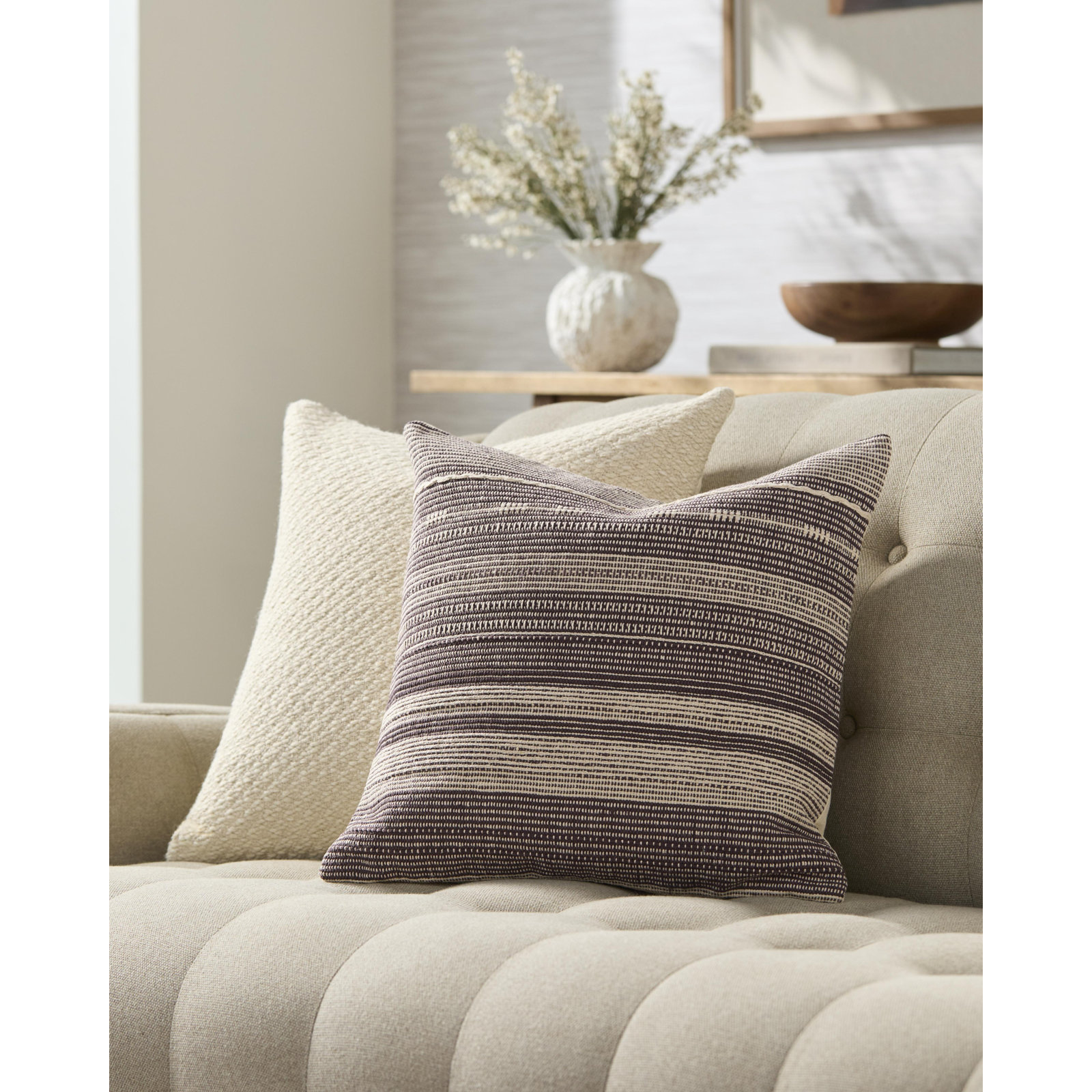 Dalton  Accent Pillow Cover & Insert, Square 18", Tan/Beige/Brown, Down Blend