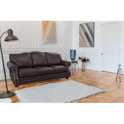 Stana 100" Wide Genuine Leather Sofa with Nailhead Trim