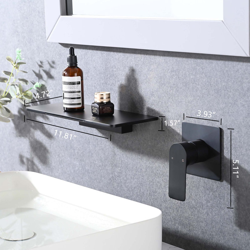 Robinet de lavabo de salle de bain mural à poignée simple, Noir mat