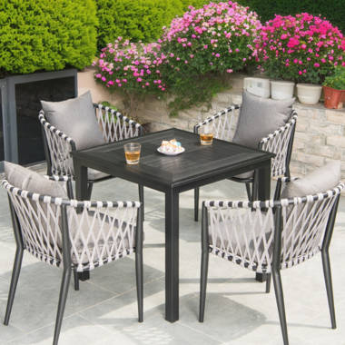 Alegria 4 Piece Outdoor Black Aluminum & Rope Conversation Set with Light  Gray Fabric Cushions - Las Vegas Furniture Store, Modern Home Furniture