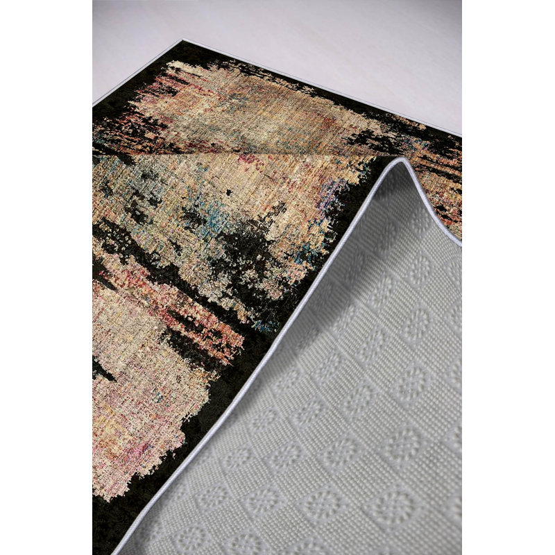 Premium Black Area Rug (5.9 x 9.2 ft), 100% Polyester, 650 g/m² | 4 mm Pile Height, Antibacterial, Eco-Friendly, Non-Slip PVC Dot Backing | Machine Washable, Digital Print Design | Ideal for Living Room & Bedroom Decor