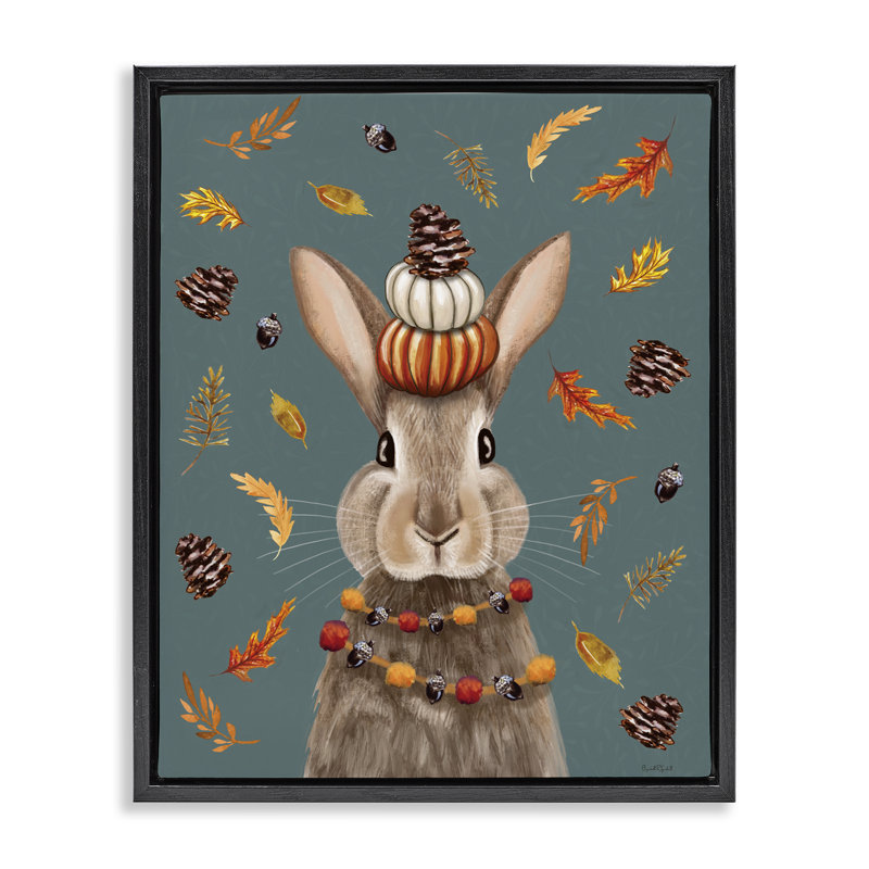 Cadre flottant Festive Autumnal Hare, design par Elizabeth Tyndall, Cadre flottant noir de jais, H 21 po x l 17 po