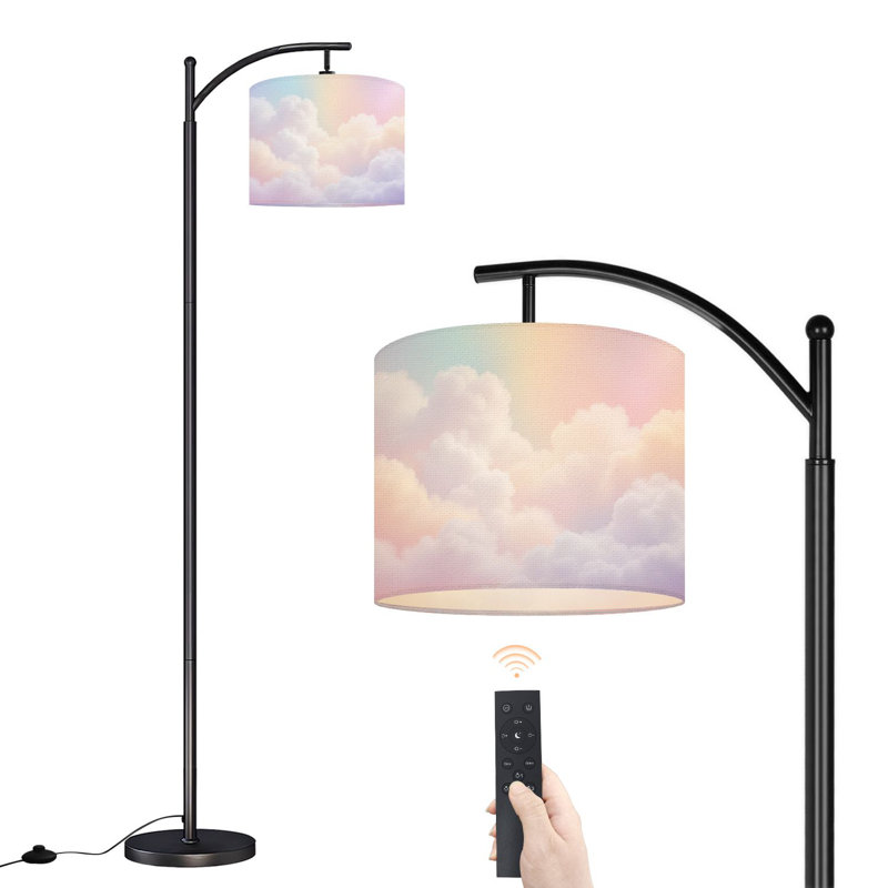 Lampe sur pied à arc avec abat-jour réglable, ciel pastel doux, nuage de rêve, lampe sur pied, nuances de lumière, 3 températures, intensité variable, grand pôle avec interrupteur au pied pour la chambre à coucher