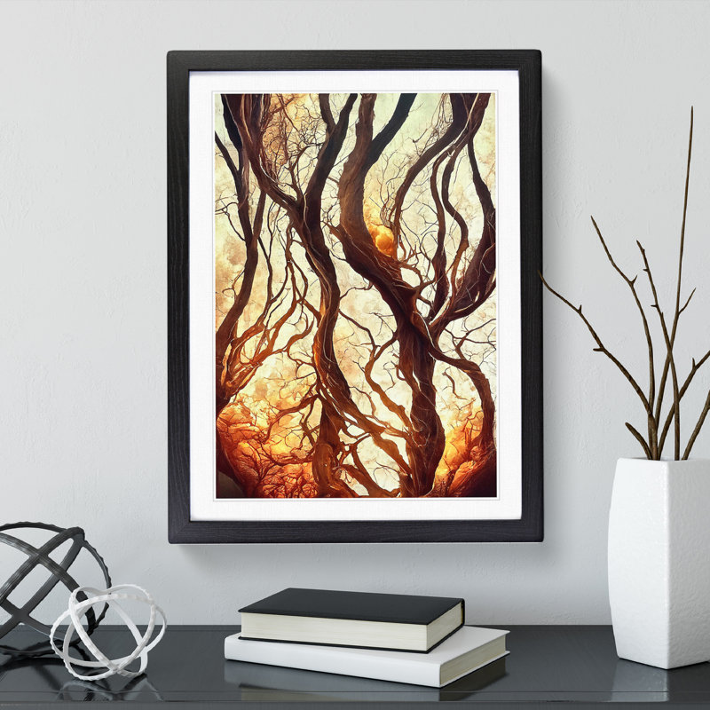 Abstract Autumn Tree No.2 - Framed Print, 34cm H x 25cm W, Black