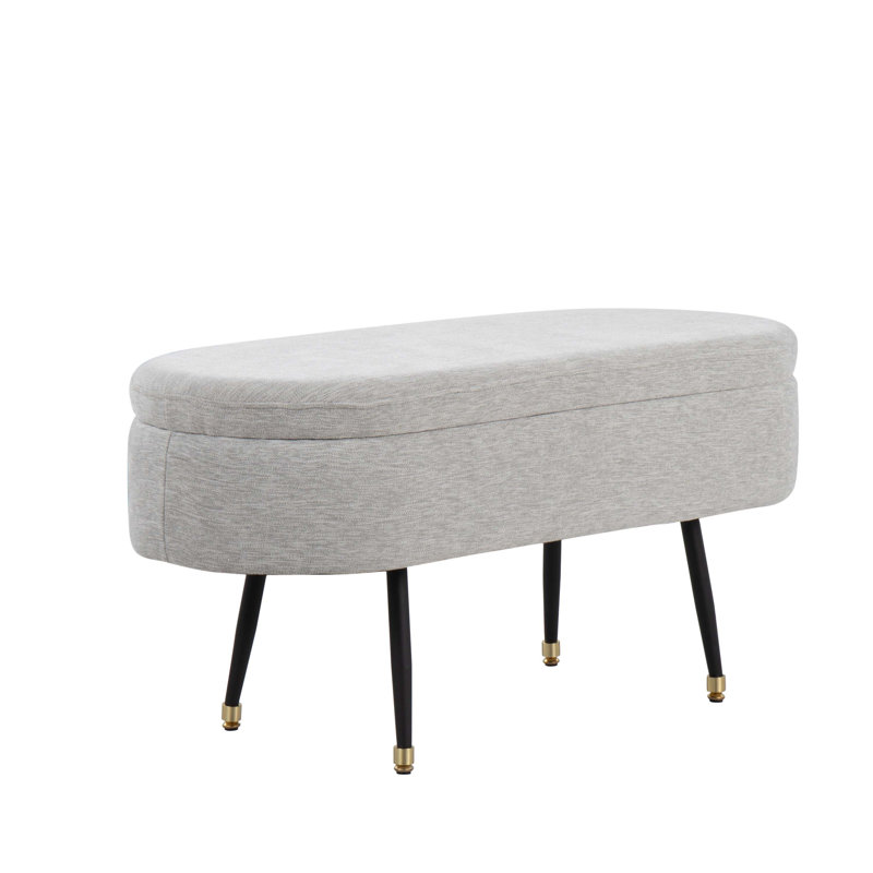 Harvey Light Grey Fabric Storage Bench with Black and Gold Metal Accents