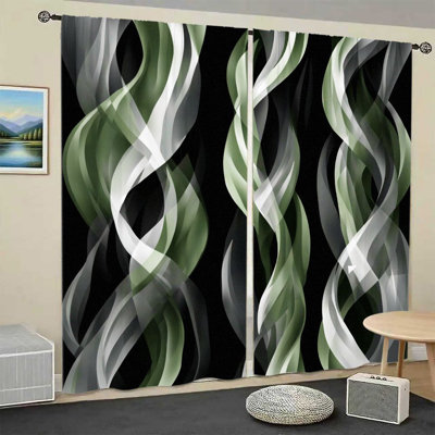 Rideaux tourbillonnants abstraits 2 pièces, motif à vagues fluides modernes, rideaux filtrant la lumière et intimité, passe-tringle, pour salon, chambre à coucher, balcon, cuisine, décoration intérieure