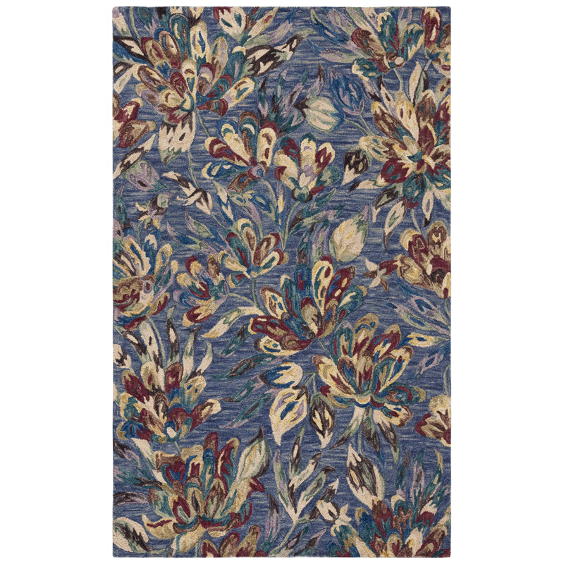 Tapis bleu / violet en laine et coton touffeté à la main Keenin, Carré 6 pi